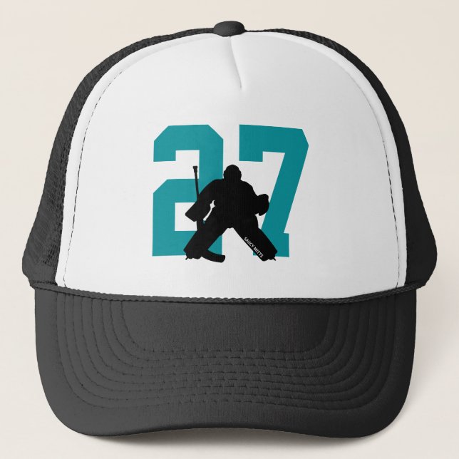 Boné Teal Personalizado do Número de Goleiro de Hockey  (Frente)