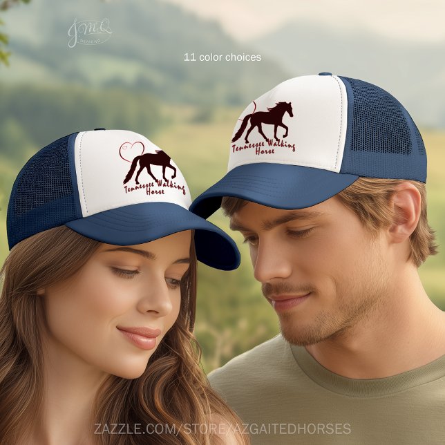 Boné Tennessee Walking Horse Silhouette Heart (Trucker hat with Tennessee Walker silhouette, heart outline, and text “Tennessee Walking Horse.")