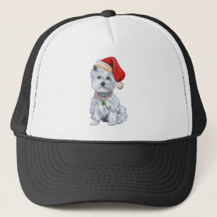 Boné Terrier Branco do West Highland Papai Noel