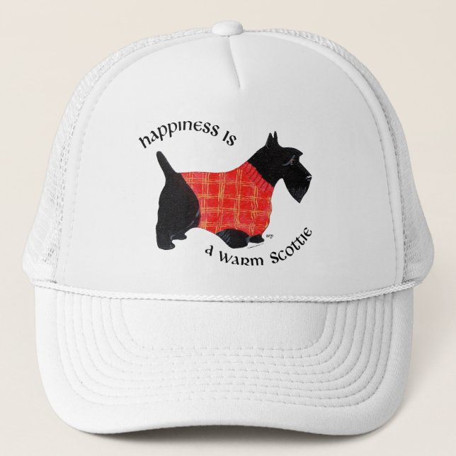 Boné Terrier Escocês com Suéter Xadrez Vermelho (Frente)