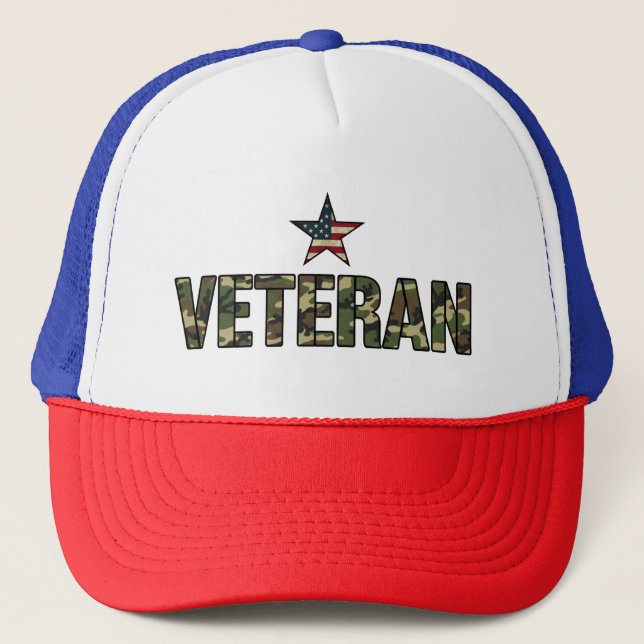 Boné Texto Camuflado de Veterano dos EUA  (Frente)