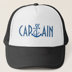 Boné Texto Capitão Azul & Âncora de Barco Náutico