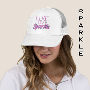 Boné Texto do efeito brilho rosa do Live Love Sparkle