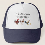 Boné The Chicken Whisperer<br><div class="desc">Engraçado chapéu-design para amantes de galinha e fazendeiros com ilustração aquosa de frangos e pintinho com texto que diz "o galinheiro"</div>