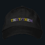 Boné They Them Nonbinary Pride<br><div class="desc">They/Them written in yellow,  white,  and purple pride colors on a black hat for a non-binary person. The nonbinary flag colors and their pronouns.</div>