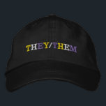 Boné They Them Nonbinary Pride<br><div class="desc">They/Them written in yellow,  white,  and purple pride colors on a black hat for a non-binary person. The nonbinary flag colors and their pronouns.</div>