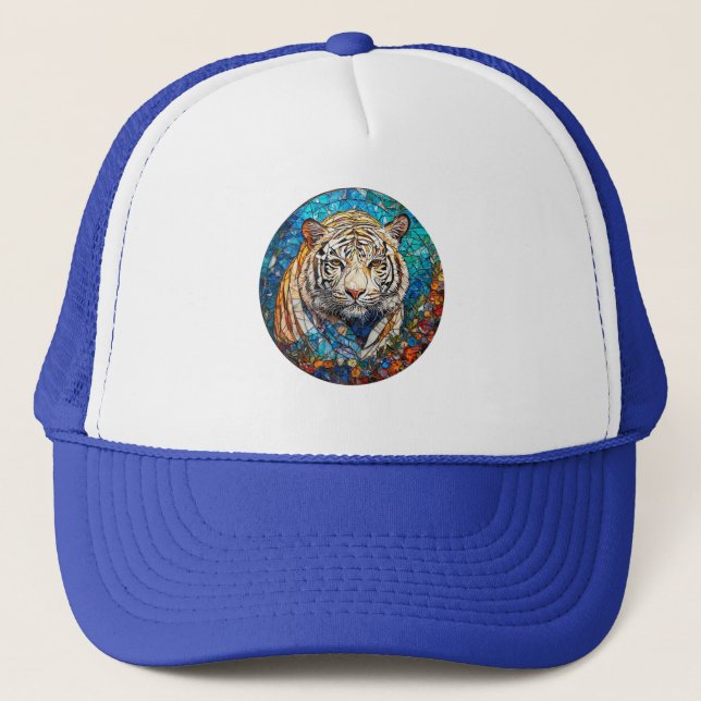 Boné Tigre Branco em um Desenho Circular Vibrante (Frente)