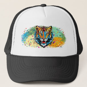 Boné Tinta de cores Arco-íris Cabeça de Tigre