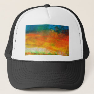 Boné Tinta em Abstrato Verde e Laranja Multicolor