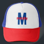 Boné Tipo de Letra Moderno Personalizar Vermelho, Branc<br><div class="desc">Red,  White e Blue Personalize o chapéu do caminhoneiro.</div>