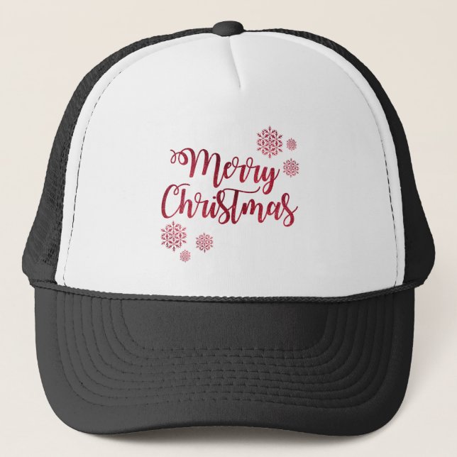 Boné Tipografia Feliz Natal Red Snowflake (Frente)