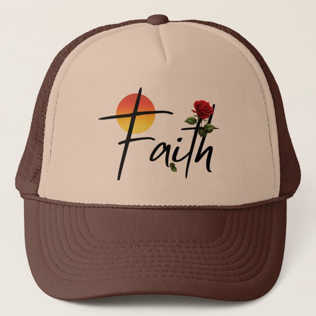 Boné Tipografia Negra Faith com Rosa (Frente)