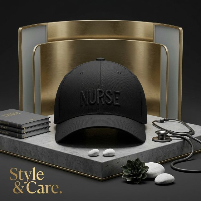 Boné Toca de Enfermeira com Design Moderno e Limpo (NURSE Text Mark Clean Modern Design Embroidered Baseball Cap)