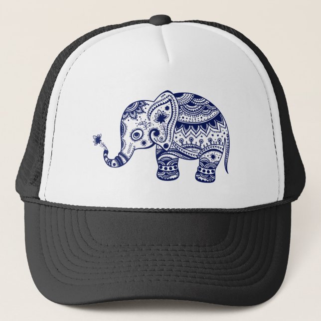 Boné Tons de Azul Flor Elefante Fofo (Frente)