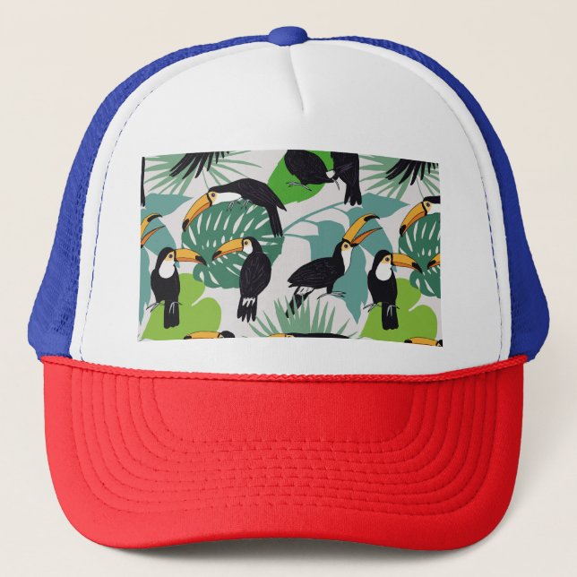 Boné Toucan Bird: Padrão de Folhas de Palma (Frente)