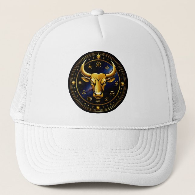 Boné ♉ Touro Dourado Zodíaco Touro Círculo Cósmico Astr (Frente)