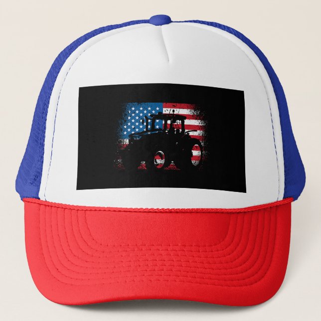 Boné Trator USA Flag design for Patriotic Farmer (Frente)