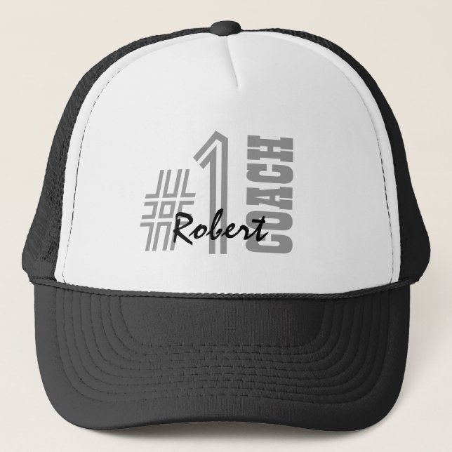 Boné TREINADOR A01 preto e branco do número um (Frente)