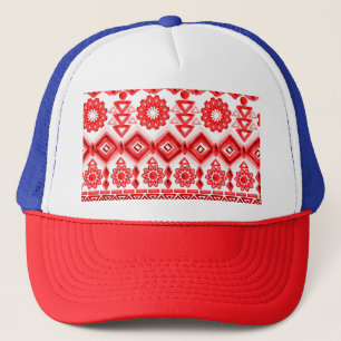 Boné Tribal vermelho, padrão étnico de aquarela.