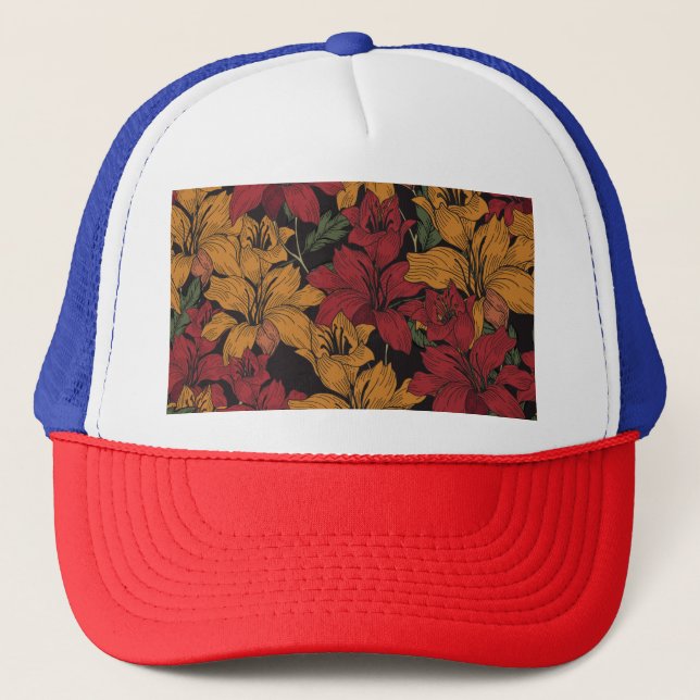 Boné Tropical Floral, Belo Padrão Invisível. (Frente)