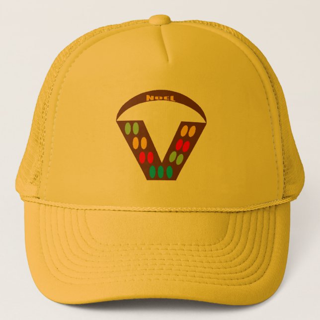 Boné Trucker amarelo NATAL CHOCOLATE BOMBONS (Frente)