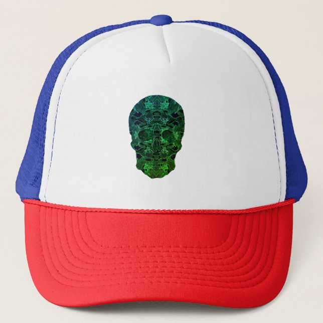 Boné Trucker de Arte do Crânio Verde (Frente)