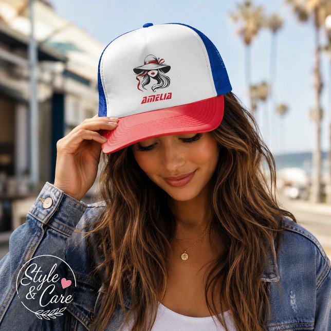 Boné Trucker de Moda Amelia Nome Texto Marca (Amelia Name Text Mark Fashion Trucker Hat)