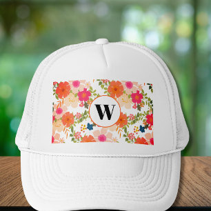 Boné Trucker de Monograma Floral Laranja