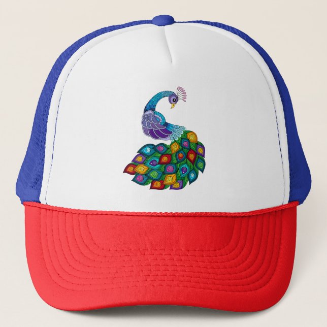 Boné Trucker Hat com design de pavão (Frente)