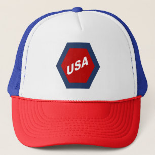 BONÉ TRUCKER VERMELHO BRANCO AZUL EUA DESPORTO