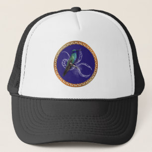 Boné Turquesa verde e azul com beija-flor roxa