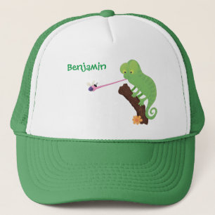 Boné Um desenho animado de lagarto de camaleão verde e