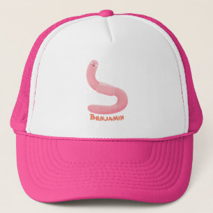 Boné Um desenho animado de minhoca rosa-branca