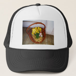 Boné Uma cesta de narcisos amarelos e ovos de Páscoa fl