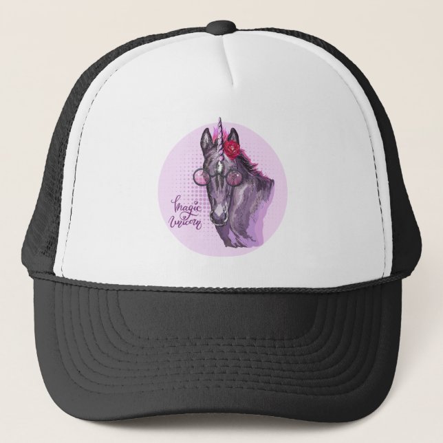 Boné Unicorno roxo desenhado à mão (Frente)