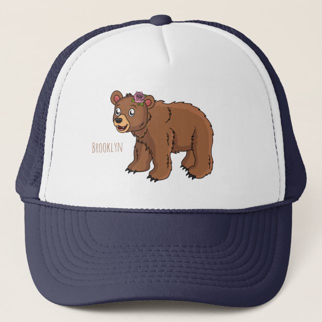 Boné Urso bonito com ilustração de desenho animado de f (Frente)