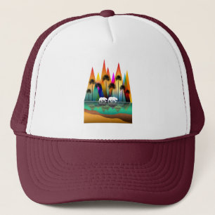 BONÉ URSO COLORIDO PALMEIRAS MONTANHA OCEANO