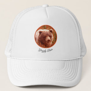 Boné Urso Grizzly na Pintura de Arte Selvagem com Algas