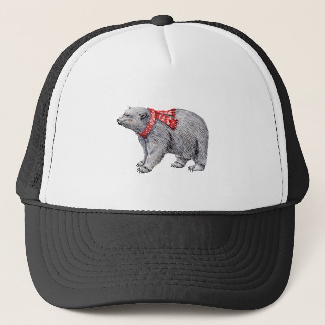 Boné Urso Polar no Escarfago Vermelho (Frente)