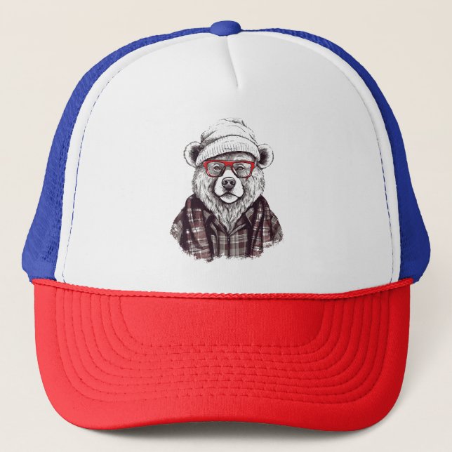 Boné Urso Retro com Óculos Vermelhos (Frente)