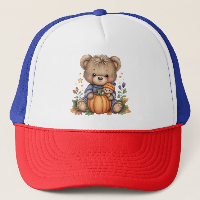 Boné Urso Teddy Fofo de Colheita de Outono (Frente)