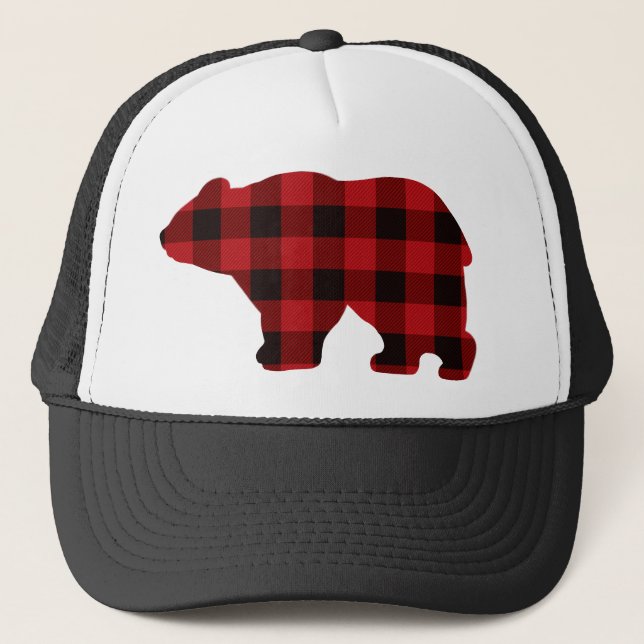 Boné Urso xadrez vermelho e preto clássico country (Frente)