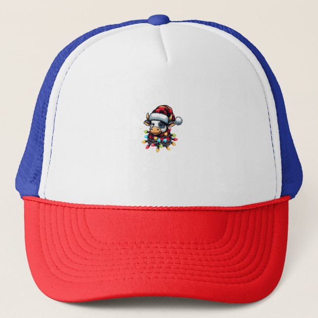 Boné Vaca Natal Santa Hat Buffalo Xadrez Xmas Vaca Lov (Frente)