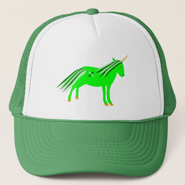 Boné Verde irlandês bonito e Dourado Unicórnio (Frente)
