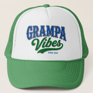 Boné Vibes do Vovô Verde Azul Design de Texto Retro