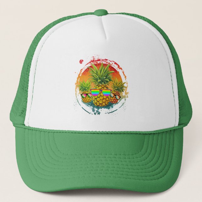 Boné Vibrações de Verão de Abacaxi Divertido (Frente)