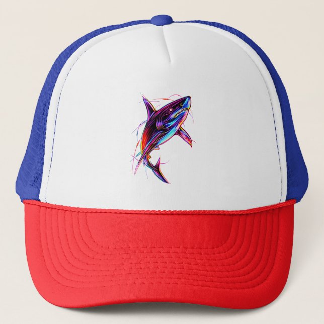 Boné Vibrant Neon Shark Modern Digital Ocean (Frente)