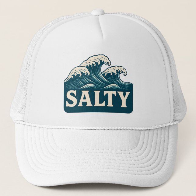 Boné Vida Salgada Azul Turquesa Gráficos de Surf Ondas  (Frente)