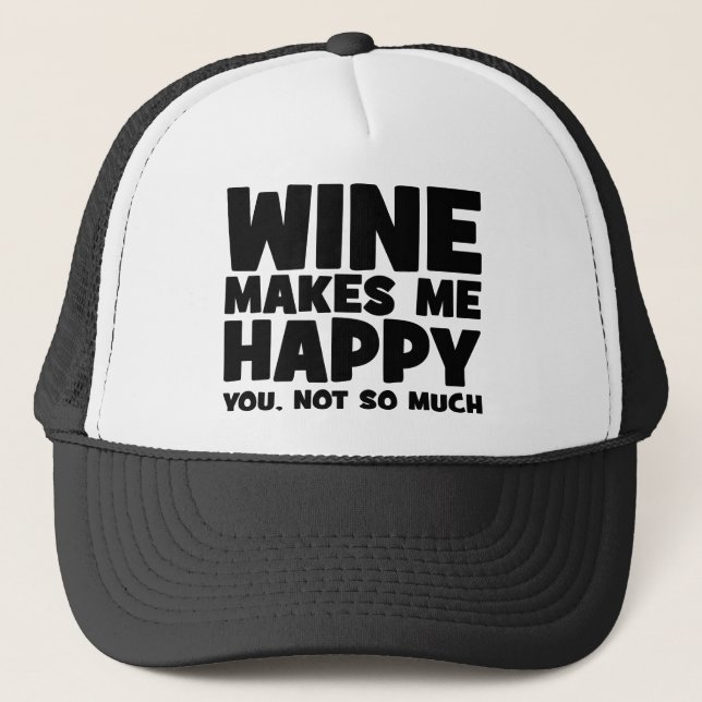 Boné Vinho Me Faz Feliz - Vinho Novelinho Engraçado (Frente)