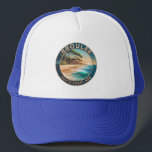 Boné Vintage Broulee Beach Australia Travel Trucker Hat<br><div class="desc">Top off your beach look with this vintage-inspired Broulee Beach trucker hat. Featuring a retro circular graphic of the beautiful South Coast, NSW, Australia, this stylish cap is the perfect accessory for surfers and travelers. Lightweight and comfortable, it's a great souvenir or gift for anyone who loves the serene vibes...</div>